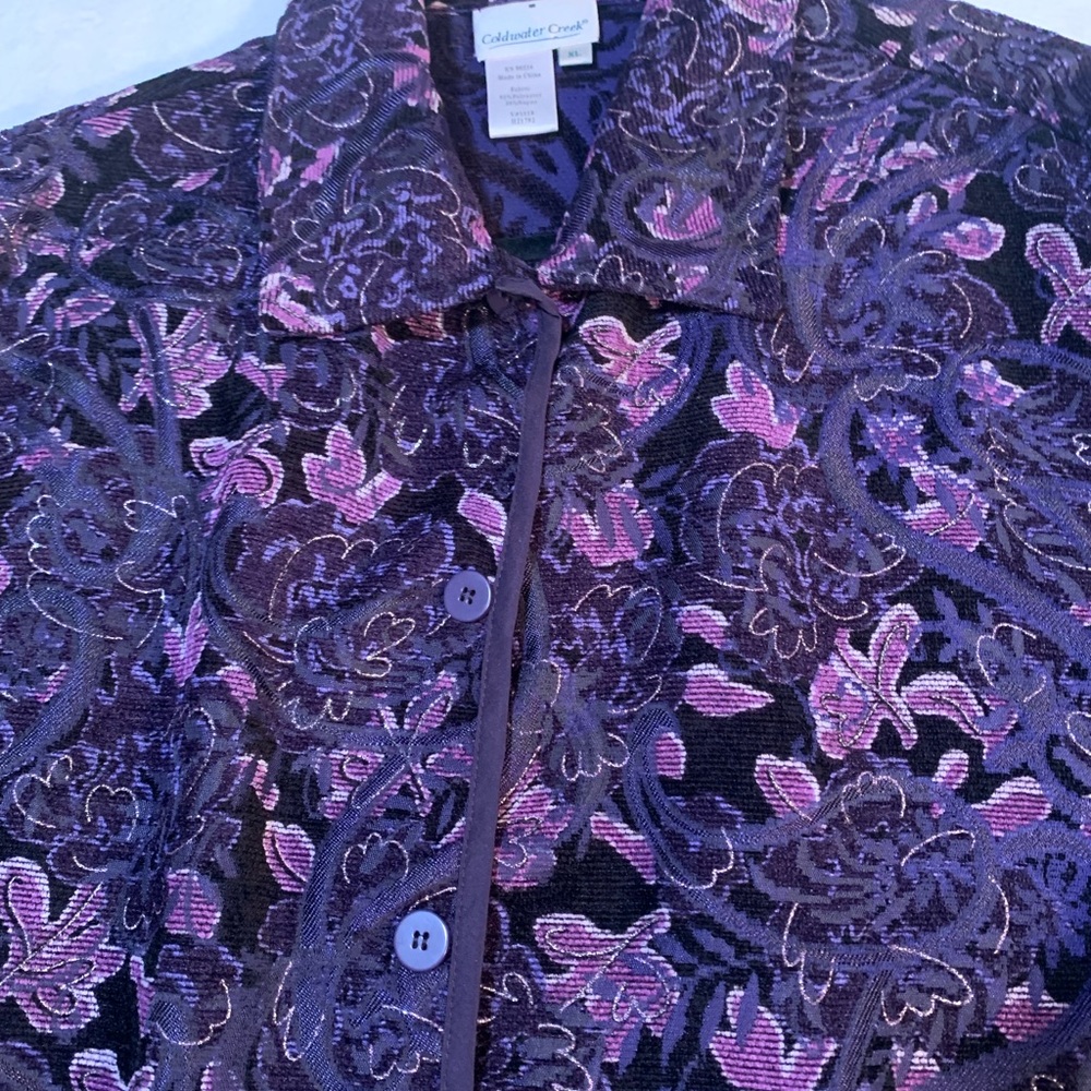 Coldwater Creek Purple and Black Floral Jacquard Blazer